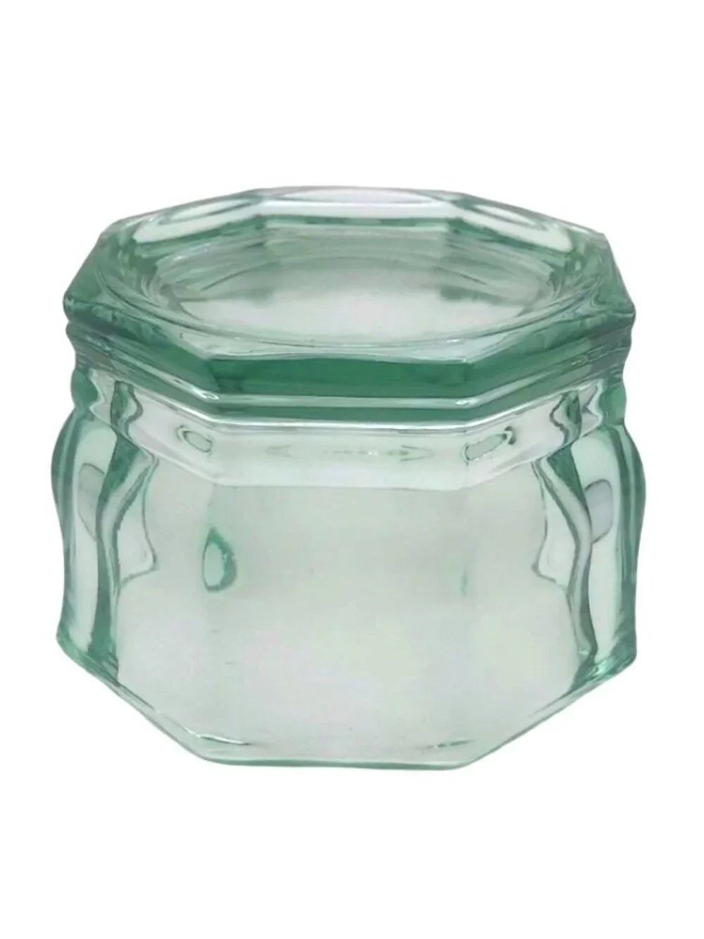 Indiana Glass Candy Dish Light Green Octagonal Concord MCM Art Deco Vintage